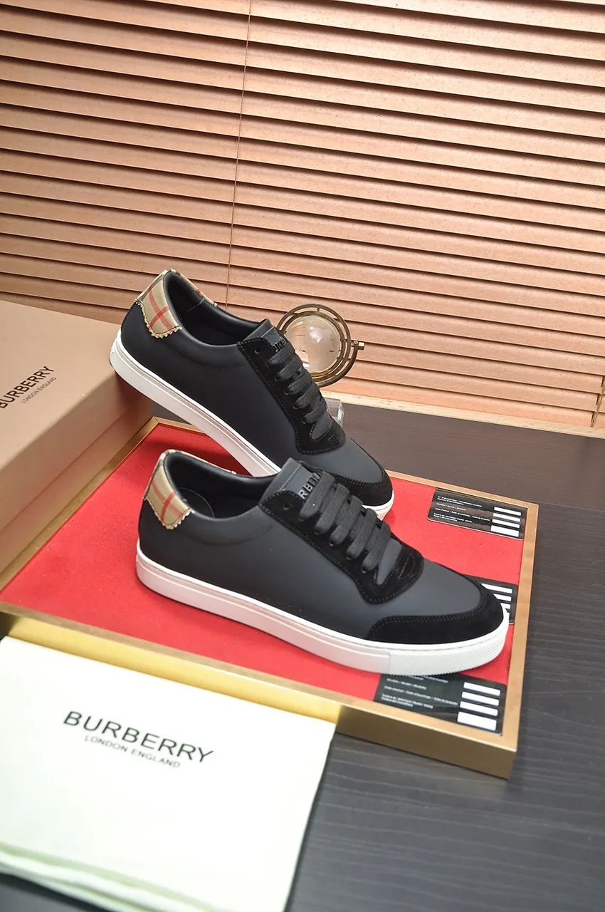 Men's shoes💰480💶[Burberry] (cowhide lining) classic low-top sneakers｜Imported cowhide with classic plaid fabric｜Cow leather lining｜Original outsole｜Fine workmanship and comfortable to wear Size: 38-44 (customized at 45)